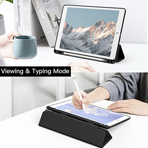 JETech Funda para iPad 10,2 Pulgadas (9.a/8.a/7.a Generación, 2021/2020/2019) con Pencil Poseedor, Clara Transparente Carcasa Trasera Delgada Soporte Antigolpes Cover Tableta (Negro)